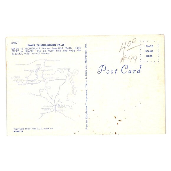 Vintage Lower Tahquamenon Falls Scenic Postcard 1961 L L Cook Co Michigan Nature - Picture 2 of 2